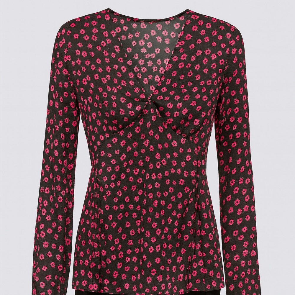 The Kooples Black and Pink Floral Blouse Daisy Dots